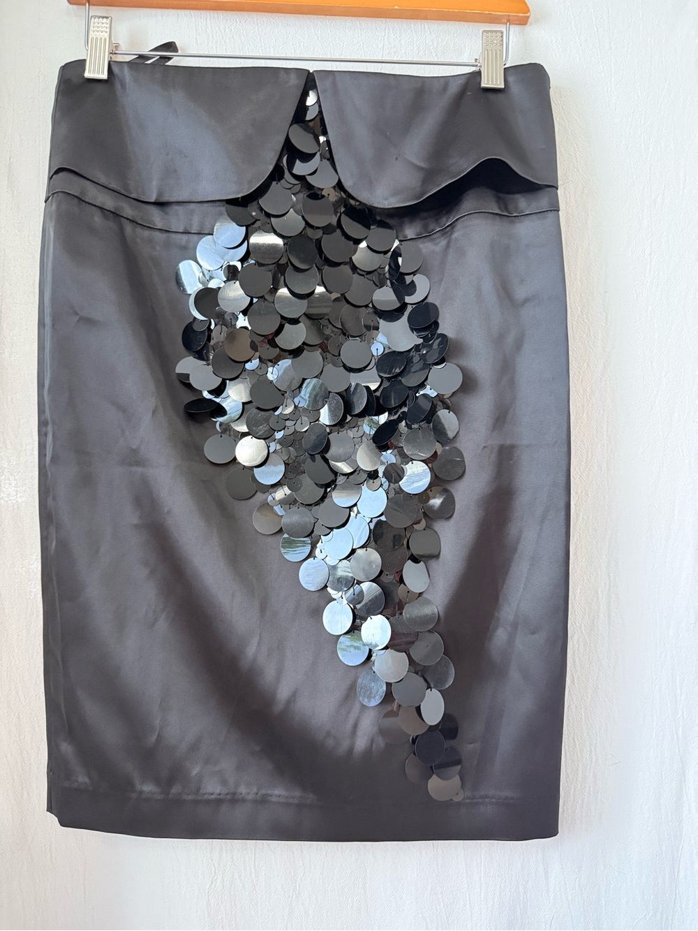 Armani Jean, Silk/Cotton Satin Mermaid Sequin Pencil Skirt, sz L